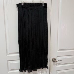 Topshop Black Pleated Satin Midi Skirt
